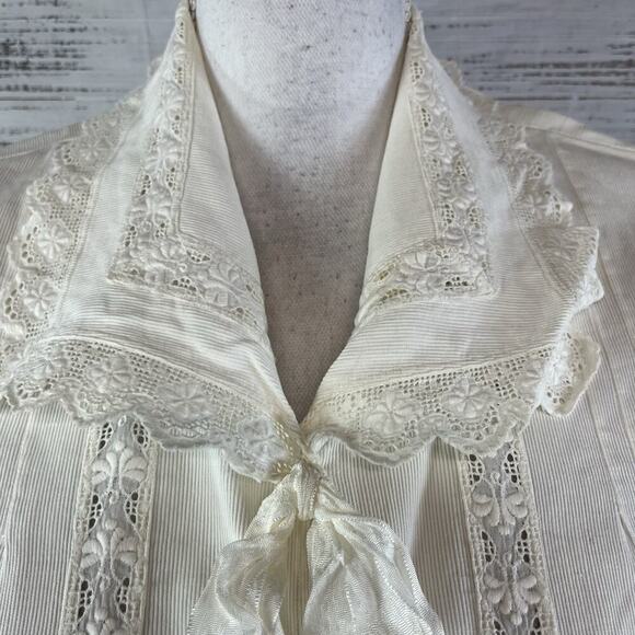 Vintage Ivory Handmade Dressing Bed Jacket Chemise Robe Lace Collar size L/XL - Picture 5 of 16
